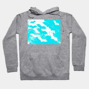 White Bats In Flight Cyan Hoodie